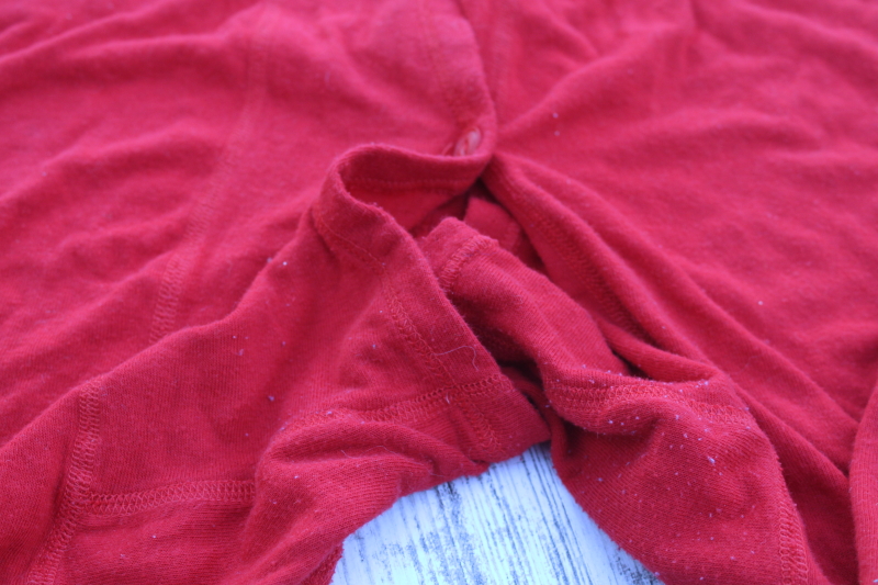 photo of old fashioned vintage red cotton union suit, winter long underwear work clothes or Santa style! #7